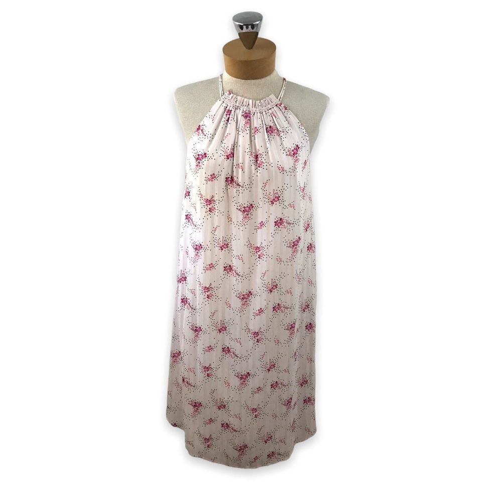 Loft Size S Tall‎ Halter Mini Dress White Pink Floral Stripe Feminine Coastal